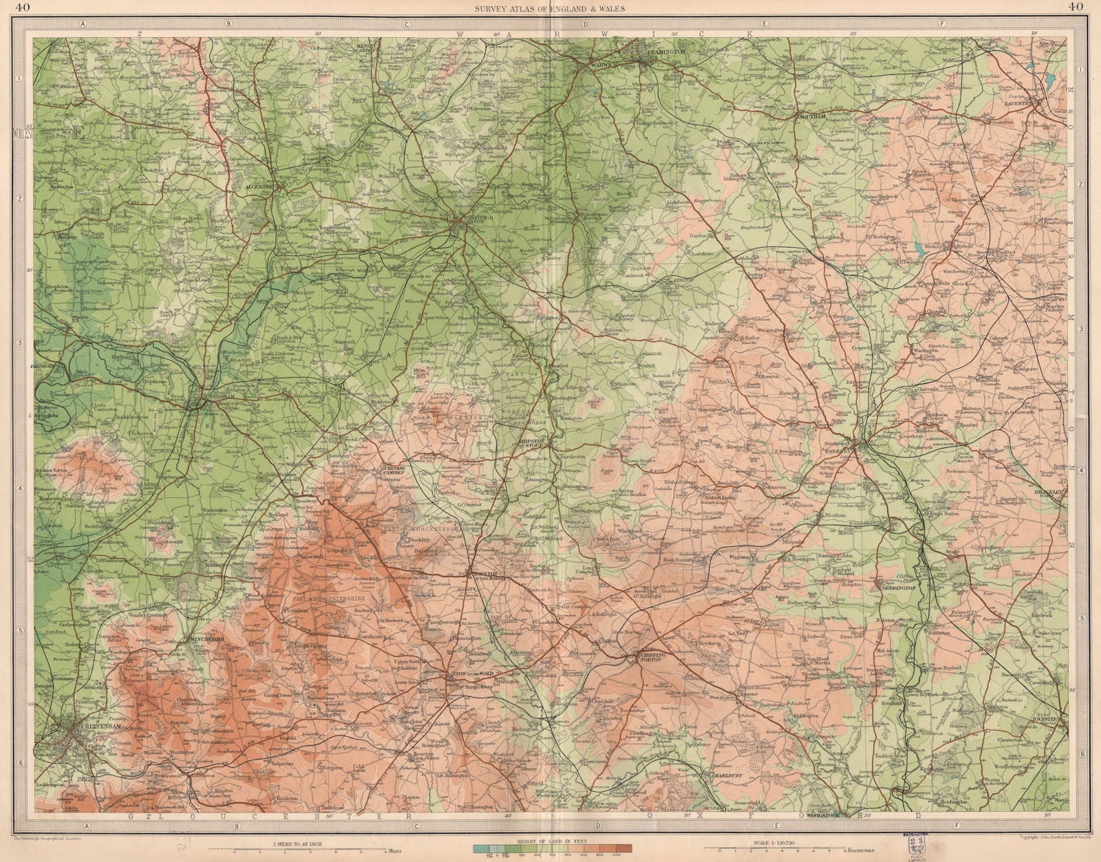 COTSWOLDS NORTH. Stratford-on-Avon Leamington Banbury Cheltenham.LARGE 1939 map
